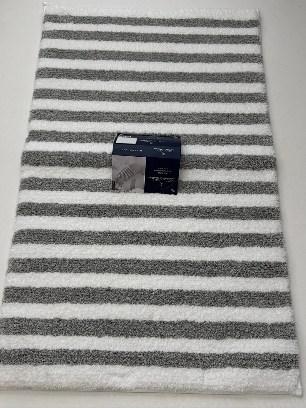Brooks Brothers Gray and White Striped Bath Mat